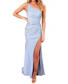 Sherri Hill One Shoulder Fitted Rhinestone Prom Dress In Grey In Blue