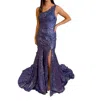 Sherri Hill One Shoulder Sequin Fitted Gown In Periwinkle In Blue