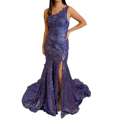 Sherri Hill One Shoulder Sequin Fitted Gown In Periwinkle In Blue