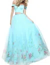 Sherri Hill Organza Prom Dress In Aqua Print In Multi