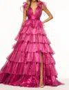 Sherri Hill Organza Ruffle Prom Dress In Bright Pink In Pink