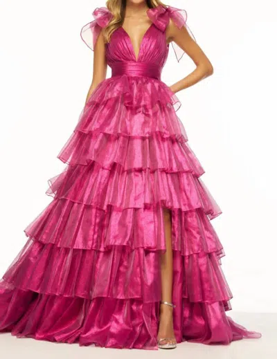 Sherri Hill Organza Ruffle Prom Dress In Bright Pink