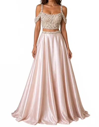 Sherri Hill Pearl Beaded Two Piece Prom Gown In Light Pink