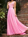 Sherri Hill Leaf Lace Bodice Gown In Bright Pink In Pink