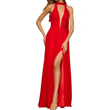 Sherri Hill Plunging V-neck Mesh A-line Gown In Red