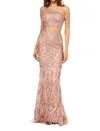 Sherri Hill Two-piece Mermaid Gown In Rose Gold In Multi
