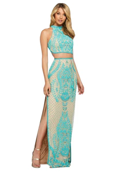 Sherri Hill Prom Halter Dress In Coral In Blue