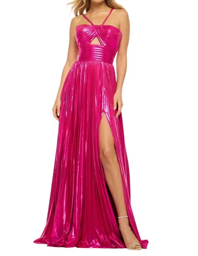 Sherri Hill Rich Metallic Pleated Prom Dress In Fuchsia In Pink