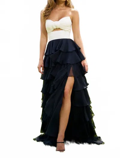 Sherri Hill Ruffle Skirt Strapless Sweetheart Dress In Ivory/black