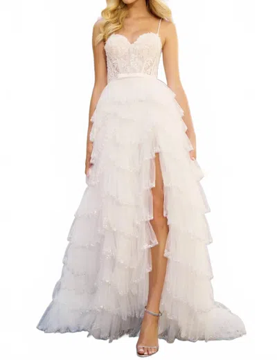 Sherri Hill Ruffle Skirt Sweetheart Neck Dress In Ivory In White