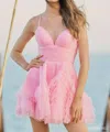 Sherri Hill Ruffle Tulle Mini Dress In Pink In Pink