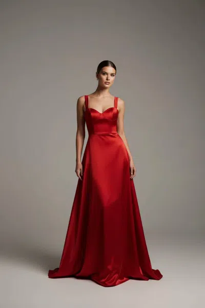 Sherri Hill Satin A-line Gown In Red