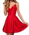 Sherri Hill Satin Cocktail Dress With V-neck Bodice In Red In Red