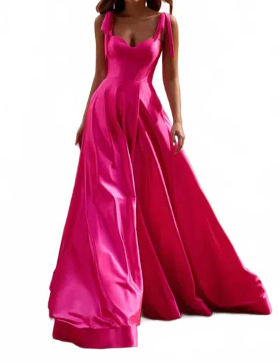 Sherri Hill Satin Flowy Gown In Fuchsia In Pink