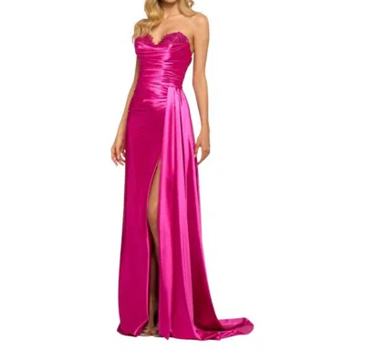 Sherri Hill Satin Strapless Corset Gown In Fuchsia In Pink