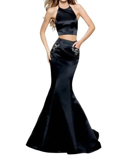 Sherri Hill Satin Two-piece Prom Dress In Black