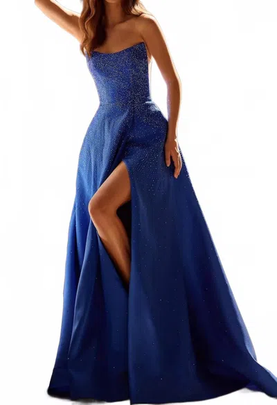 Sherri Hill Scoop Neckline Bead Encrusted A-line Gown In Royal In Blue