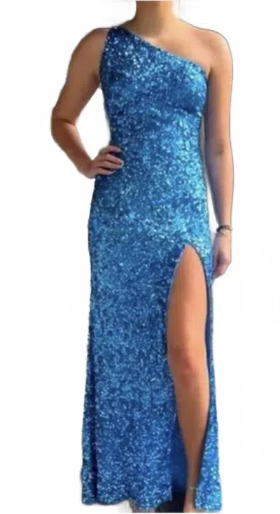 Sherri Hill Sequin Backless Designer Formal Dress In Bright Blue