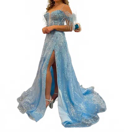 Sherri Hill Sequin Ball Gown With Corset Top In Light Blue