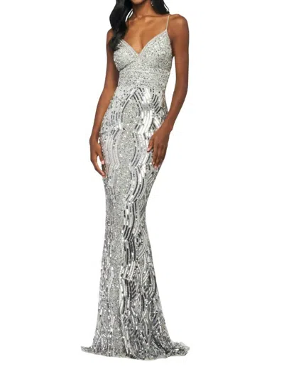 Sherri Hill Sequin Beaded Column Prom Dress In Silver In Multi