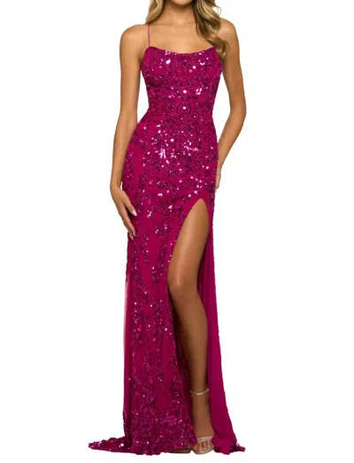 Sherri Hill Sequin Embellished Gown In Bright Fuschia In Multi