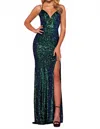 Sherri Hill Sequin Fitted Gown In Multi In Green