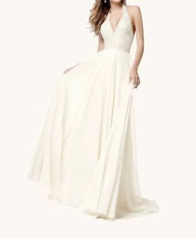 Sherri Hill Sequin Halter Chiffon Gown In Ivory In White