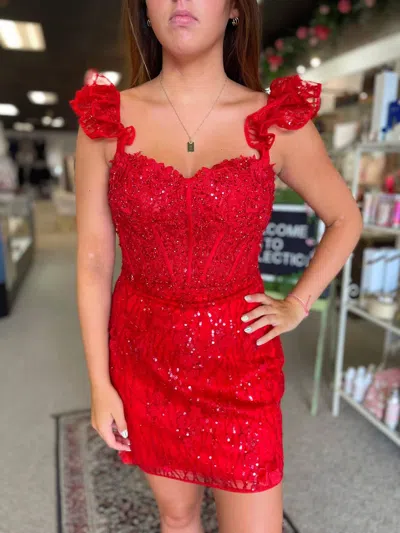 Sherri Hill Sequin Lace Fitted Cocktail Dress In Red