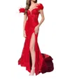 Sherri Hill Sequin Leaf Lace Embroidered Gown In Red