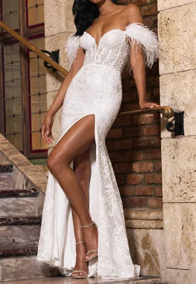 Sherri Hill Sequin Leaf Lace Embroidered Gown In Ivory In White