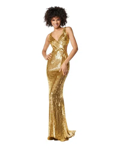Sherri Hill Sequin Sleeveless Gown In Gold