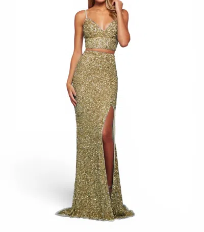 Sherri Hill Sequin Two Piece Gown In Gold