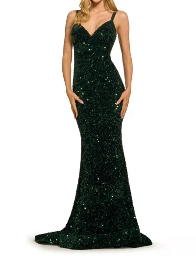 Sherri Hill Sequin V-neck Prom Dress In Emerald In Gold