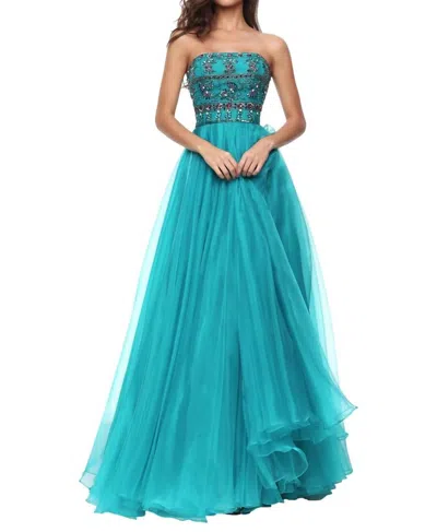 Sherri Hill Sequined Full Length Prom Dress In Teal In Blue