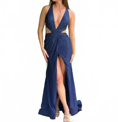 Sherri Hill Sexy Beaded Prom Dress In Navy In Blue