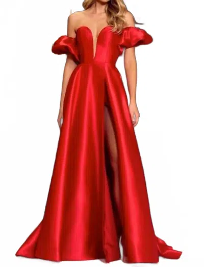 Sherri Hill Short Sleeve Sweetheart Prom Dress In Red