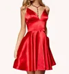 Sherri Hill Silk Charmeuse Cocktail Dress With V-neck Bodice In Red In Red