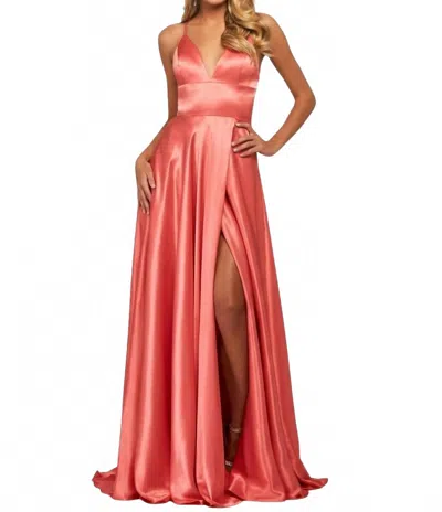 Sherri Hill Sleeveless Long Gown In Coral In Pink
