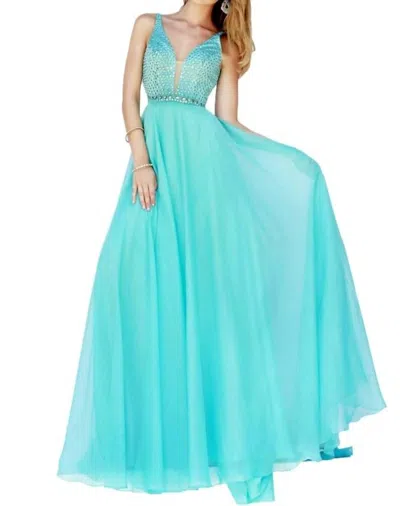 Sherri Hill Sleeveless Sheer Gown In Aqua In Blue
