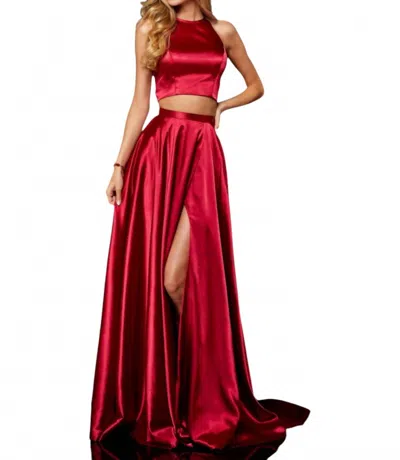 Sherri Hill Slit Skirt Two Piece Long Party Dress In Red
