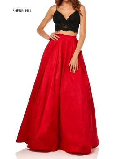 Sherri Hill Spaghetti Strap 2 Piece Prom Dress In Black/red In Multi