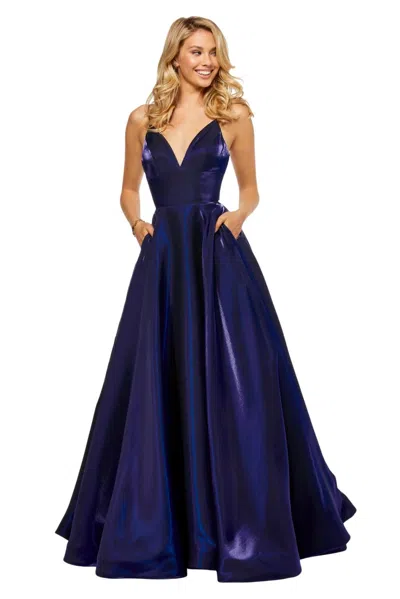 Sherri Hill Spaghetti Strap Gown In Navy In Blue