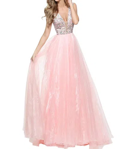 Sherri Hill Sparkly Bodice Prom Dress In Blush Print In Pink