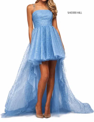 Sherri Hill Star High-low Dress Gown In Light Blue/silver Glitter