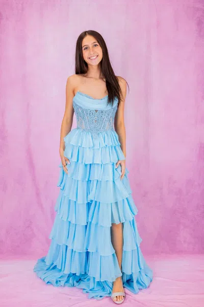 Sherri Hill Strapless A-line Gown In Light Blue