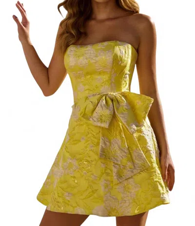Sherri Hill Strapless Brocade Cocktail Dress With Big Bow In Yellow