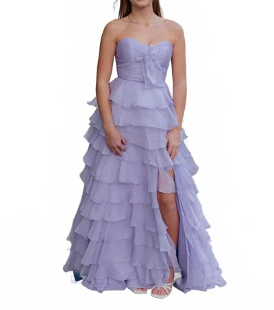 Sherri Hill Strapless Prom Dress With Chiffon Ruffle Skirt In Lilac In Blue
