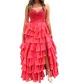 Sherri Hill Strapless Chiffon Ruffle Skirt Prom Dress In Coral In Pink