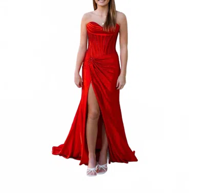 Sherri Hill Strapless Corset Prom Dress In Red