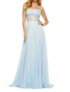 Sherri Hill Strapless Delicate Floral Prom Dress In Light Blue In Blue